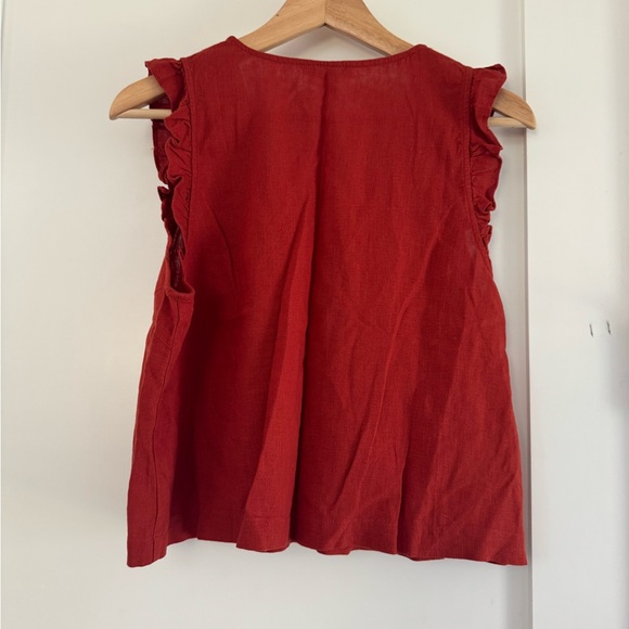 NWT Linen-Blend Ruffle Button-Front Tank - Picture 3 of 6